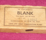 USGI M1909 Lake City Caliber 30 Blank AMMUNITION 20rd Box